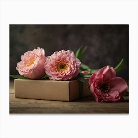 Gift Box With Flowers Canvas Print