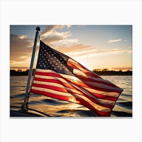 American Flag Rippling In The Wind During Sunrise Stars Shining With A Metallic Sheen Stripes Vibr 2 1 Canvas Print