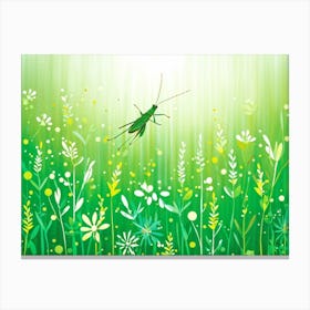 A Lush Grasshopper Leaps Across A Vibrant Oversaturated Meadow The Intense Green Hues Softened By Canvas Print