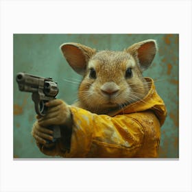 Absurd Bestiary: From Minimalism to Political Satire.Rabbit With Gun 1 Canvas Print