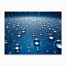 Close Up Photo Of Water Droplets On A Blue Background Canvas Print