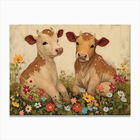 Floral Animal Illustration Cow 3 Canvas Print