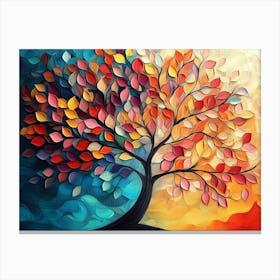 Colorful Tree with Vibrant Leaves Hanging Branches Illustration 1 Canvas Print