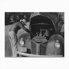 Farmer Working On His Car While He Is In Town, Eufaula, Oklahoma By Russell Lee Canvas Print