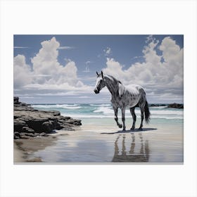 A Horse Oil Painting In Pink Sands Beach, Bahamas, Landscape 3 Canvas Print