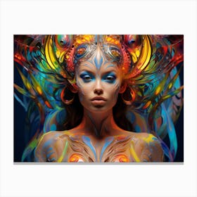 Psychedelic Art. Luminous Lucidity: Psychedelic Woman in Neon Dreams Canvas Print