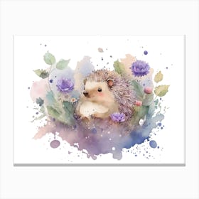 Hedgehog With Flowers Watercolor Canvas Print