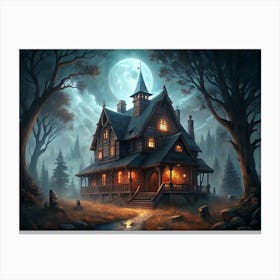 Mysterious Haunted House In A Dark Forest Canvas Print