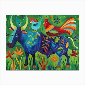 Rooster And Cow Canvas Print