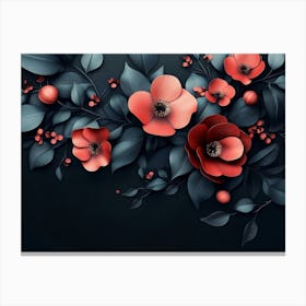 Flowers On A Black Background 2 Canvas Print