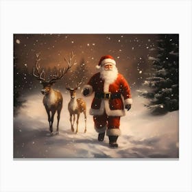 Santa Claus And Deer 1 Canvas Print