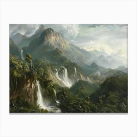 Waterfalls In The Mountains Canvas Print