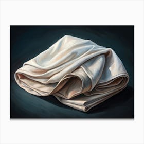 Oil Painting Of White Fabric Folded On A Blue Background Canvas Print