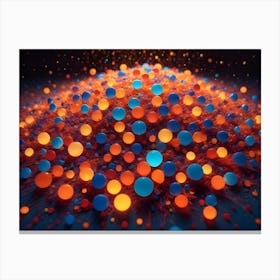 Colorful, Glowing Spheres In Orange, Blue, And Red Nestled In A Bed Of Abstract, Feathery Shapes Against A Dark Background Canvas Print