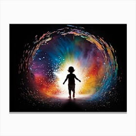 Whimsical Silhouette Of A Child Figure Emerging From A Portal Surrounded By Polychrome Particles An 2 Canvas Print