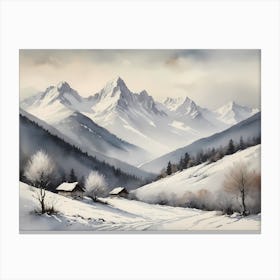 Vintage Muted Winter Mountain Landscape (10) 1 Canvas Print