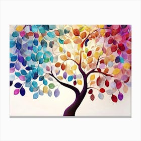 Colorful Tree With Leaves On Hanging Branches Of Blue, White And Golden 11 Canvas Print