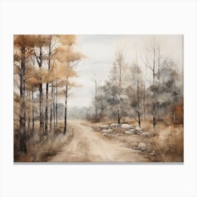 A Painting Of Country Road Through Woods In Autumn 5 Canvas Print