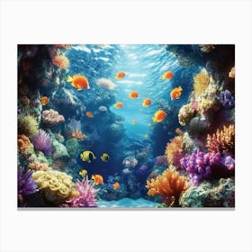 3d Underwater Coral Reef with Sea Life 2 Canvas Print