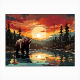 Beutiful Bear In The Sunset Canvas Print