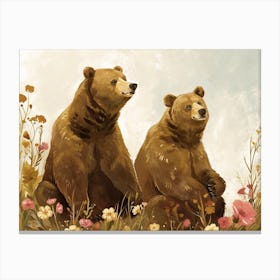 Floral Animal Illustration Brown Bear 1 Canvas Print