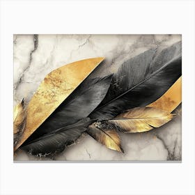 Golden And Black 3d With Feathers and Triangles on a Marble Canvas Print