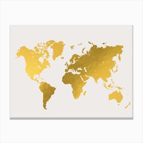 World Map Gold White Canvas Print