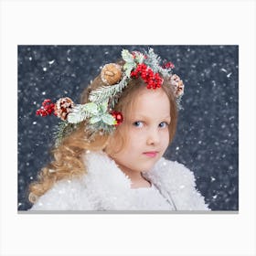 Portrait Of A Girl In Winter Canvas Print