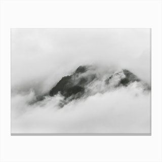 Cloudy Mountain Top Black & White Canvas Print