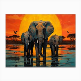 Standing In Front Of Water With Orange Sky Canvas Print