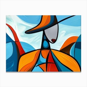 Abstract Woman In Blue Hat Canvas Print