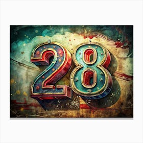 Number 28 In A Vintage Retro Style Canvas Print