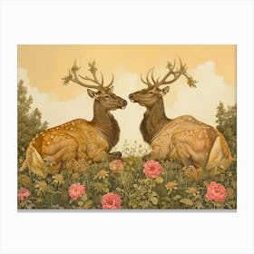 Floral Animal Illustration Elk 2 Canvas Print