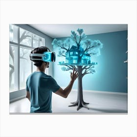 A Man Wearing A Vr Headset Explores A Virtual Treehouse Canvas Print