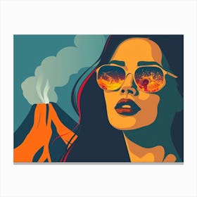 Girl With Sunglasses And A Volcano Canvas Print