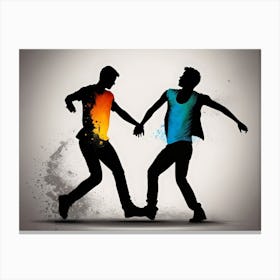 Silhouette Of Two Men Dancing Canvas Print
