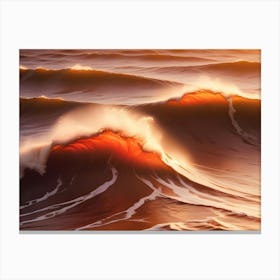 Dramatic Ocean Waves, Illuminated By The Fiery Glow Of The Setting Sun, Crash And Roll In A Captivating Display Of Power And Beauty Canvas Print