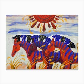 Zebras horses painting Canvas Print