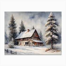 Winter Farmhouse Akvarell 1 Canvas Print