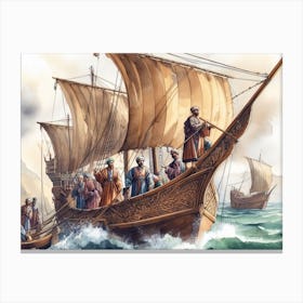 Viking Ship AI watercolor Canvas Print