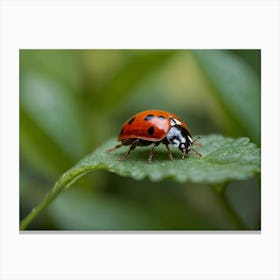 Ladybug On Leaf Canvas Print