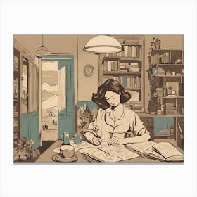 Woman Reading A Book VECTOR ART Canvas Print