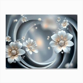 3d Rendering Abstract With Flowers Ornament And White Circles Designation Canvas Print