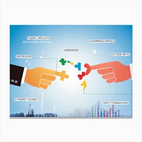 Corporate Partnership Concept Two Hands Connecting Like A Puzzle Piece Signaling Collaboration Set 2 Canvas Print