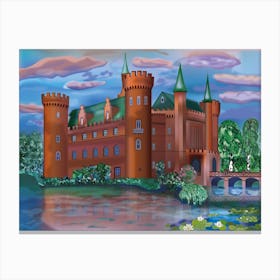 Landscape With Moyland Castle And A Bridge On The Water In Germany Canvas Print