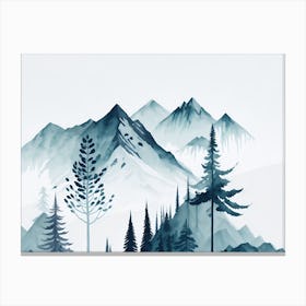 Mountain And Forest In Minimalist Watercolor Horizontal Composition 447 Canvas Print