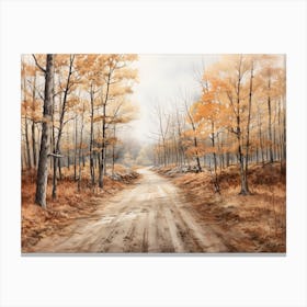 A Painting Of Country Road Through Woods In Autumn 65 Canvas Print