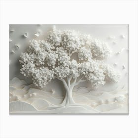 Tree Of Life - 3d White Floral Tree Canvas Print