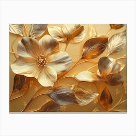 4k Golden Floral Background, Abstract Vintage Flower Design, Gold Nature Canvas Print