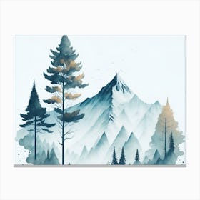 Mountain And Forest In Minimalist Watercolor Horizontal Composition 161 Canvas Print